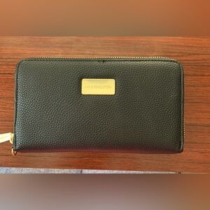 Liz Claiborne leather wallet, brand new. Black with gold hardware